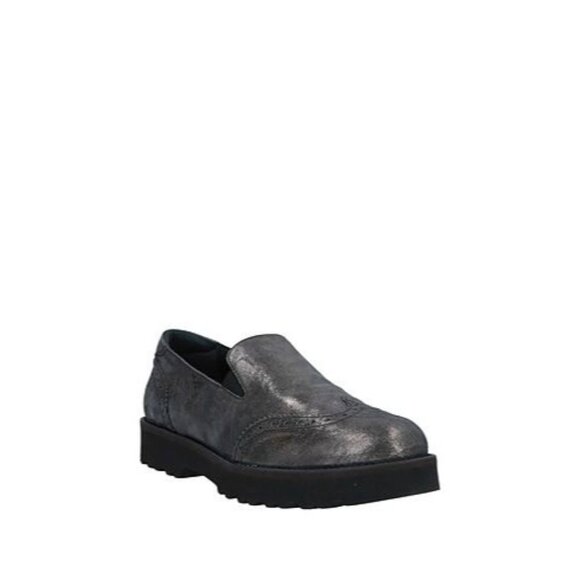 HOGAN Mens Metallic Black Silver Lead Leather Loafers Flats Sz 39 US 9 NEW NWOB - Picture 1 of 4